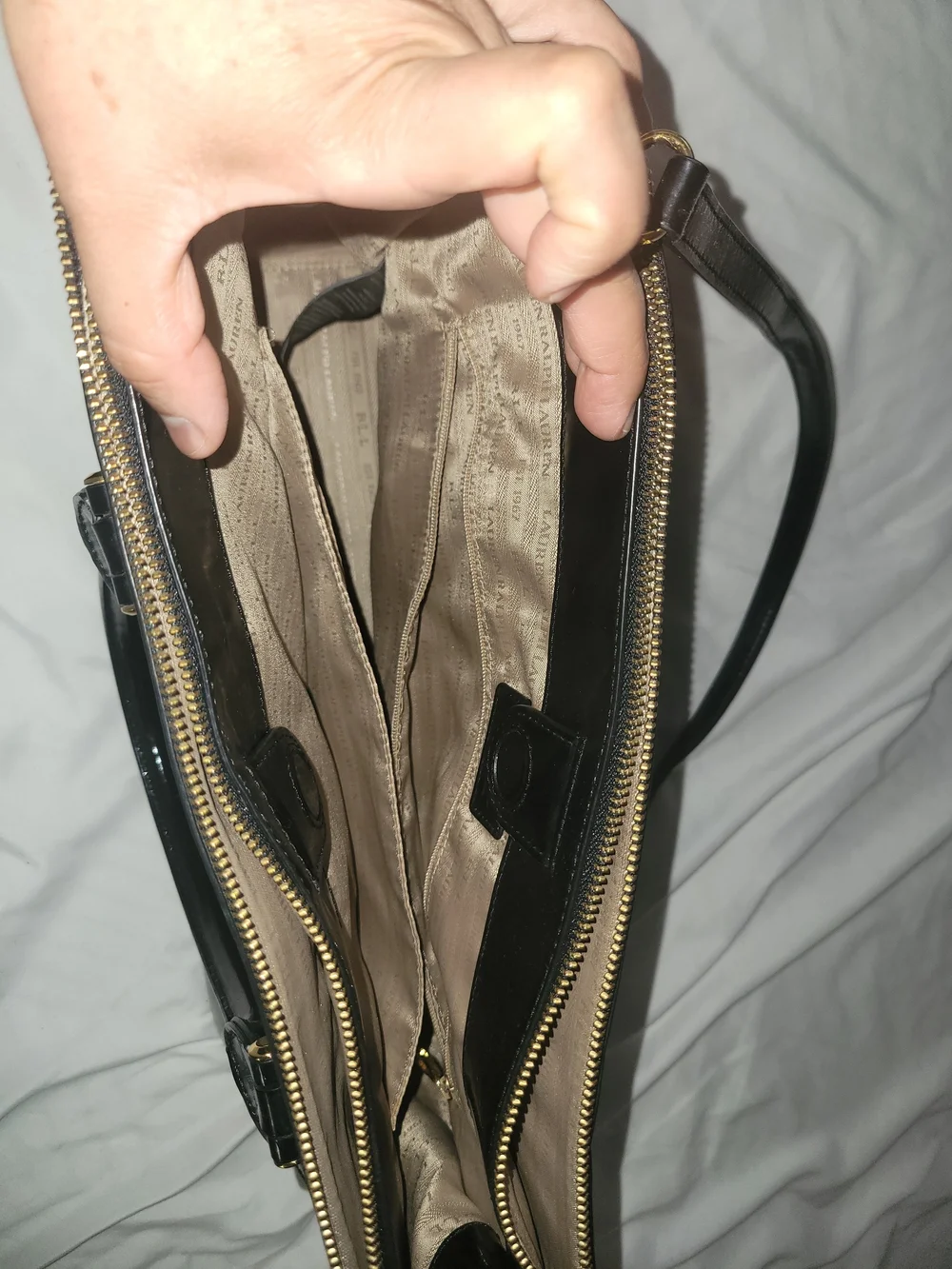 Black Leather LRL Tote Bag - Structured Everyday Handbag